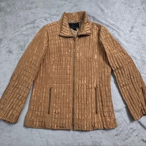 Yansi Fugel‎ Quilted Zipper Front Jacket Women's Medium Tan Textured Style